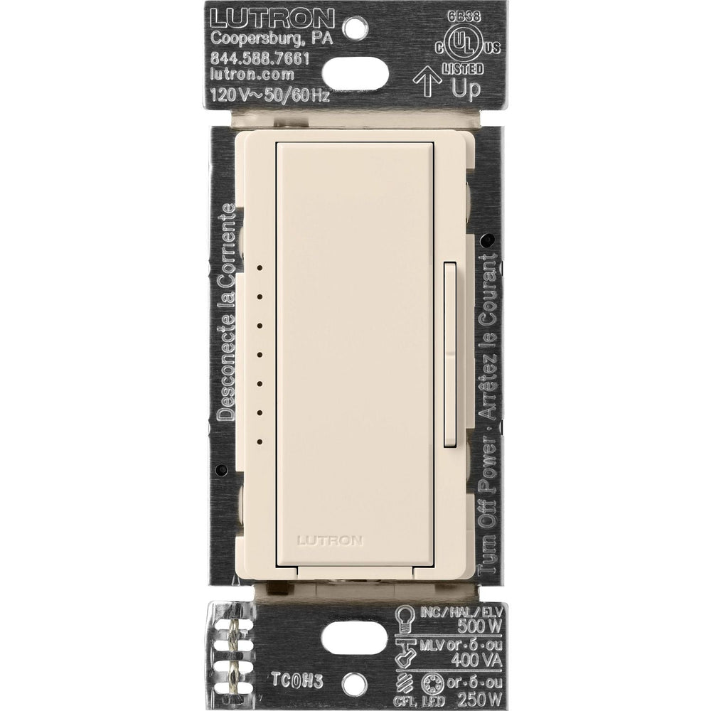 Lutron Maestro Dimmer Switch - LED+ Pro Max, 250W LED/ 500W ELV/ 400VA MLV, Neutral Optional, Single Pole/Multi Location, 120V, MA-PRO-LA, Light Almond