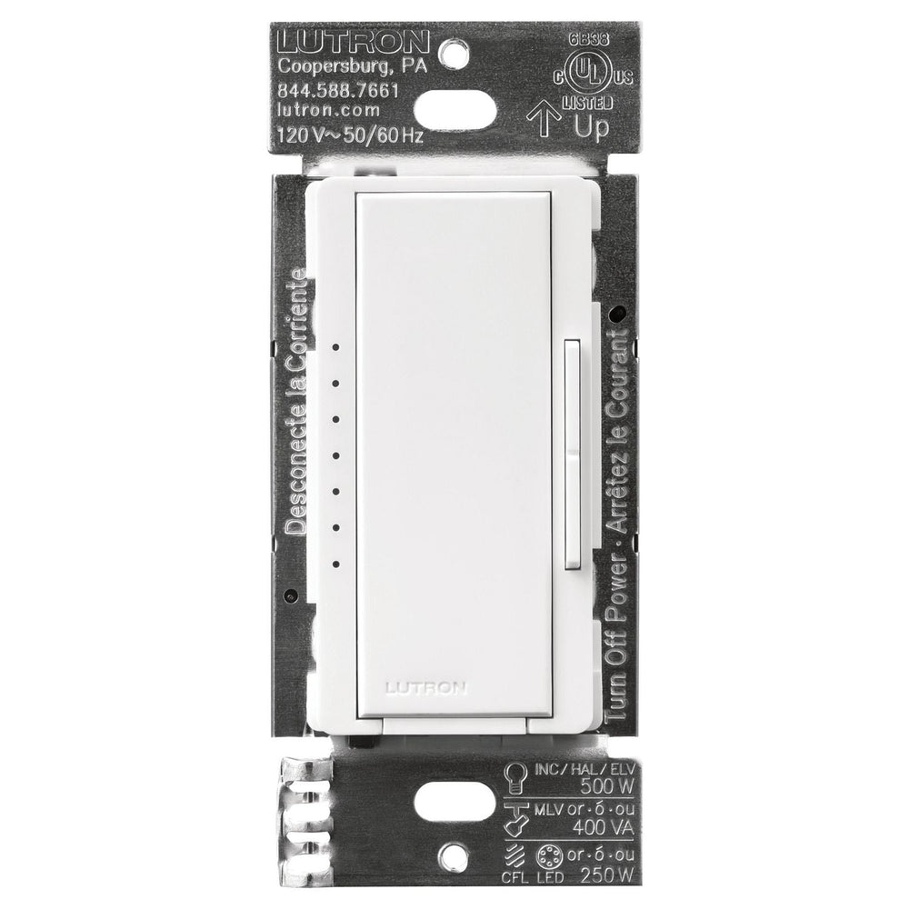 Lutron Maestro Dimmer Switch - LED+ Pro Max, 250W LED/ 500W ELV/ 400VA MLV, Neutral Optional, Single Pole/Multi Location, 120V, MA-PRO-WH, White