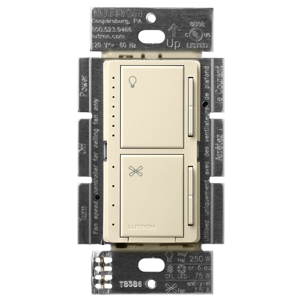 Lutron Maestro Dual LED+ Dimmer and 4-Speed Fan Control, No Neutral Required, 1.5A Fan, 75W LED Light, 120V, Single Pole, MACL-LFQ-AL, Almond