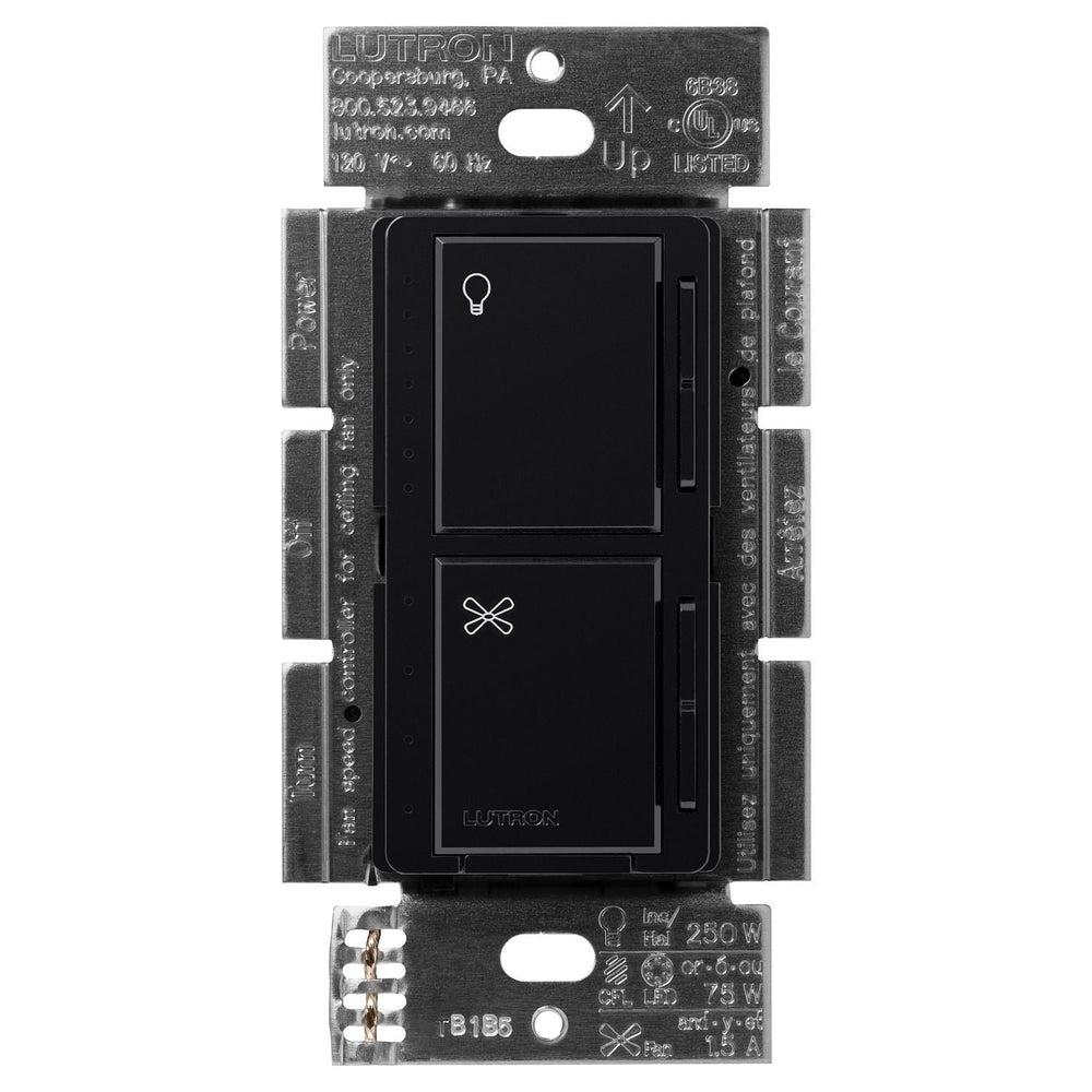 Lutron Maestro Dual LED+ Dimmer and 4-Speed Fan Control, No Neutral Required, 1.5A Fan, 75W LED Light, 120V, Single Pole, MACL-LFQ-BL, Black