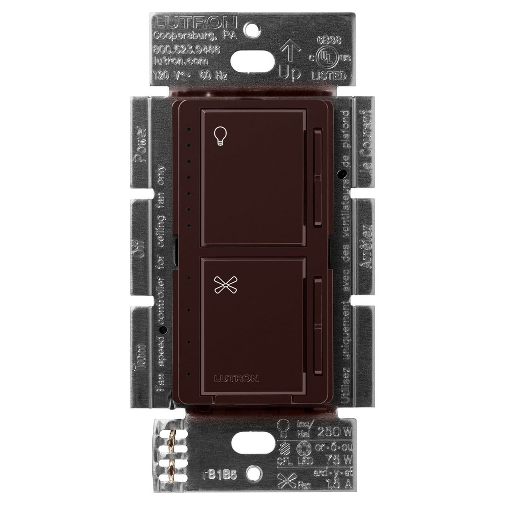 Lutron Maestro Dual LED+ Dimmer and 4-Speed Fan Control, No Neutral Required, 1.5A Fan, 75W LED Light, 120V, Single Pole, MACL-LFQ-BR, Brown
