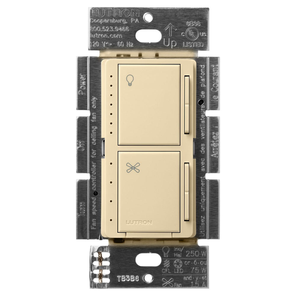Lutron Maestro Dual LED+ Dimmer and 4-Speed Fan Control, No Neutral Required, 1.5A Fan, 75W LED Light, 120V, Single Pole, MACL-LFQ-IV, Ivory