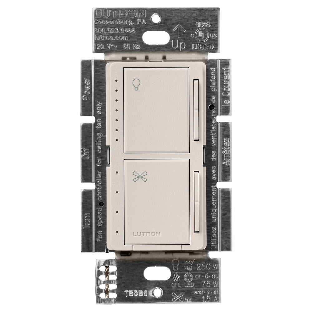 Lutron Maestro Dual LED+ Dimmer and 4-Speed Fan Control, No Neutral Required, 1.5A Fan, 75W LED Light, 120V, Single Pole, MACL-LFQ-TP, Taupe