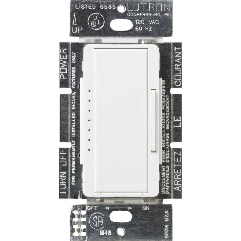 Lutron Maestro ELV Dimmer Switch, 600W, Single-Pole/Multi-Location, Neutral Required, 120V, MSCELV-600M-SW, Snow White