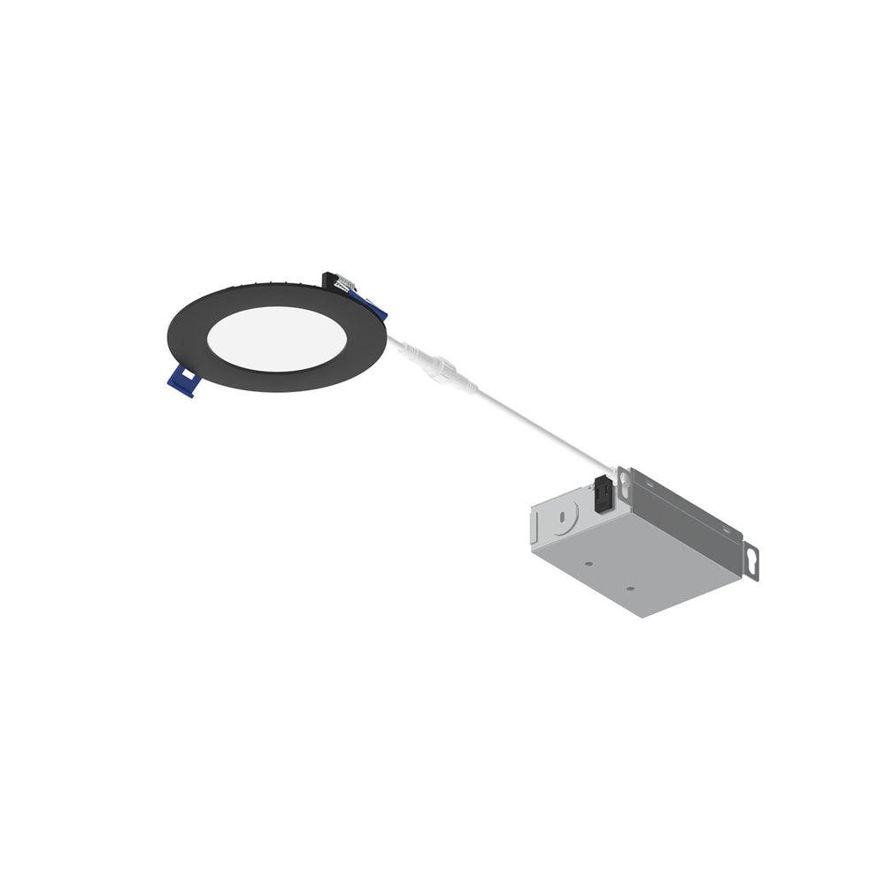 4" FLAT Non-Metallic Can-less LED Downlight, Selectable CCT, 700lm / 10W, Black finish
