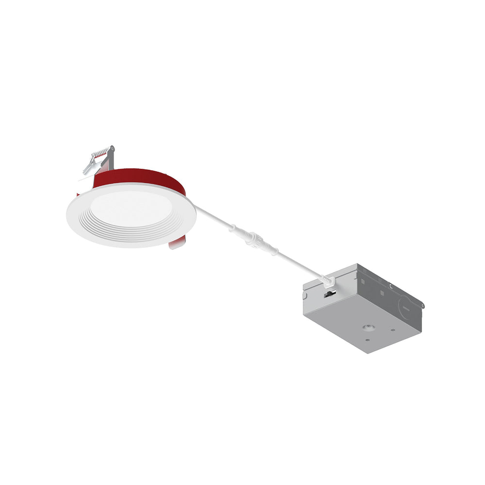 4" Fire Rated Can-less Baffled LED Downlight, Selectable CCT, 1200lm / 12W, Matte Powder White Finish