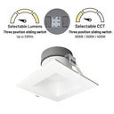 6" Quartz Square LED Can-less Downlight with Selectable Lumens & CCT, White Finish