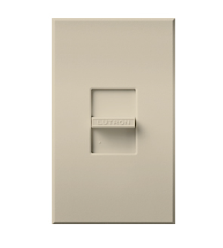 Lutron Nova T MLV Dimmer Switch, 450W (600VA), Single-Pole, No Neutral Required, 120V, Small Control, Wall Plate Included, NTLV-600-Light Almond