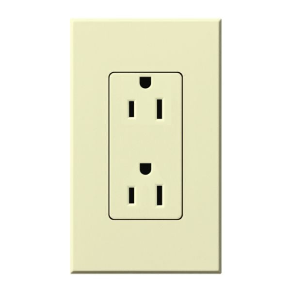 Lutron Architectural 15A Duplex Receptacle, 125V, Wall Plate Included, Wall Plate Included, Matte Finish, NTR-15-AL, Almond