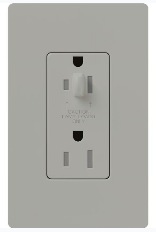 Lutron Architectural 15A Half-Dimming, Tamper Resistant Duplex Receptacle, Wall Plate Included, Matte Finish, NTR-15-HDTR-GR, Gray