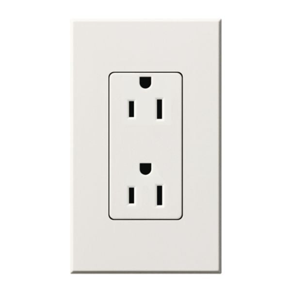 Lutron Architectural 15A Duplex Receptacle, 125V, Wall Plate Included, Wall Plate Included, Matte Finish, NTR-15-WH, White