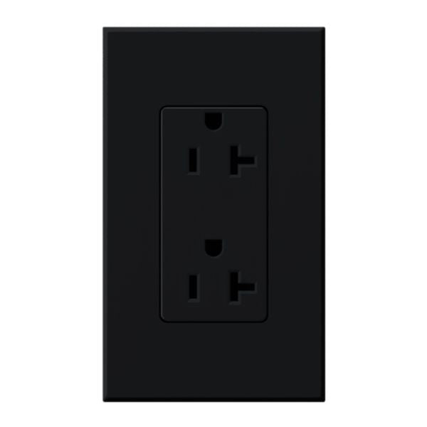 Lutron Architectural 20A Duplex Receptacle, 125V, Wall Plate Included, Matte Finish, NTR-20-BL, Black