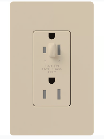 Lutron Architectural 20A Half-Dimming, Tamper Resistant Duplex Receptacle, Wall Plate Included, Matte Finish, NTR-20-HDTR-TP, Taupe