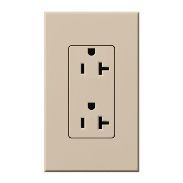 Lutron Architectural 20A Duplex Receptacle, 125V, Wall Plate Included, Matte Finish, NTR-20-TP, Taupe