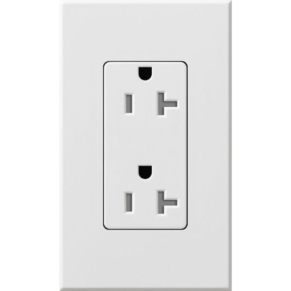 Lutron Architectural 20A Duplex Receptacle, 125V, Wall Plate Included, Matte Finish, NTR-20-WH, White