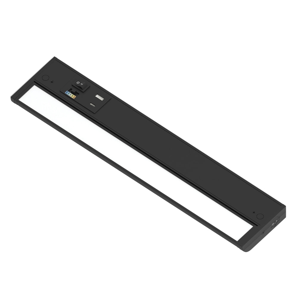 16" 120V Adjustable LEDUR Under Cabinet with Selectable CCT & USB Ports, Black Finish