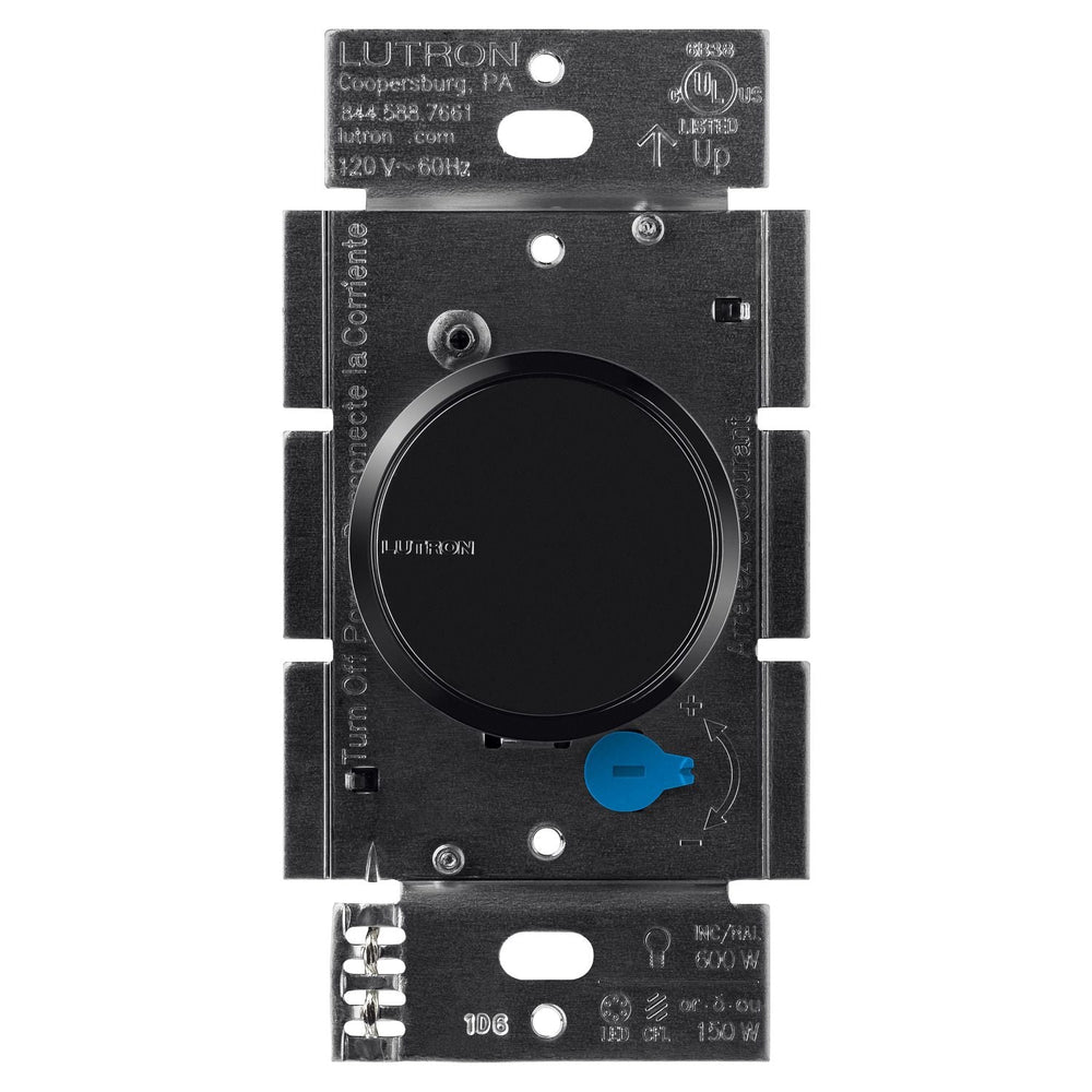 Lutron Dalia LED+ Rotary Dimmer Switch, with Soft Glow Locator Light, No Neutral Required, 150W LED, Single-Pole/3-Way, RCL-153PNL-BL, Black