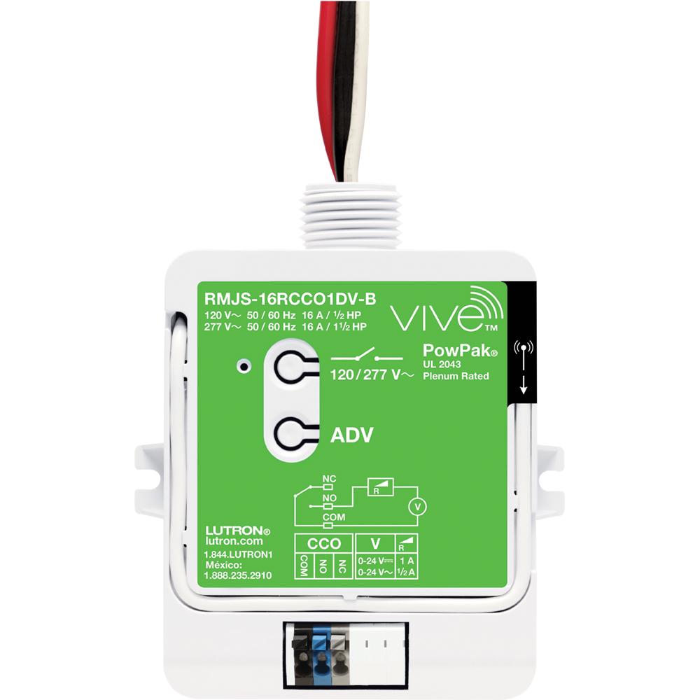 Lutron Vive PowPak Relay Module With Softswitch and Occupancy-Status CCO, 16A General Purpose, 1 Contact Closure Output, 120/277V, RMJS-16RCCO1DV-B
