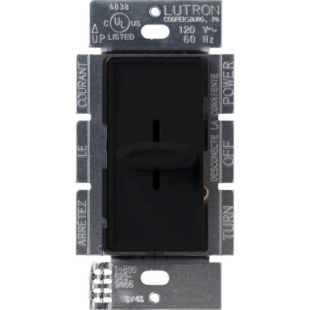 Lutron Skylark Slide-To-Off Dimmer, 1000W, Incandescent/Halogen Only, Single-Pole, 120V, S-1000-BL, Black