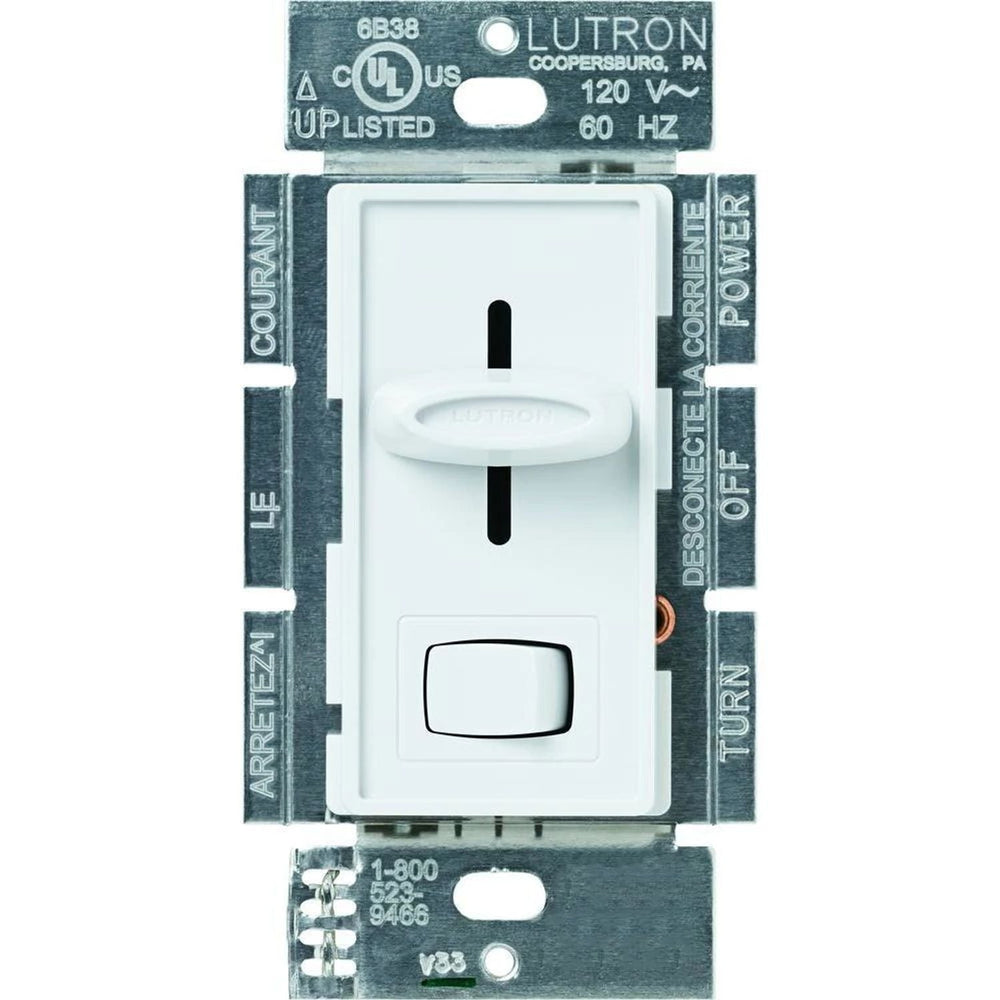 Lutron Skylark Preset Dimmer with On/Off Switch, 1000W, Incandescent/Halogen Only, Single-Pole/3-Way, 120V, S-103PH-WH, White