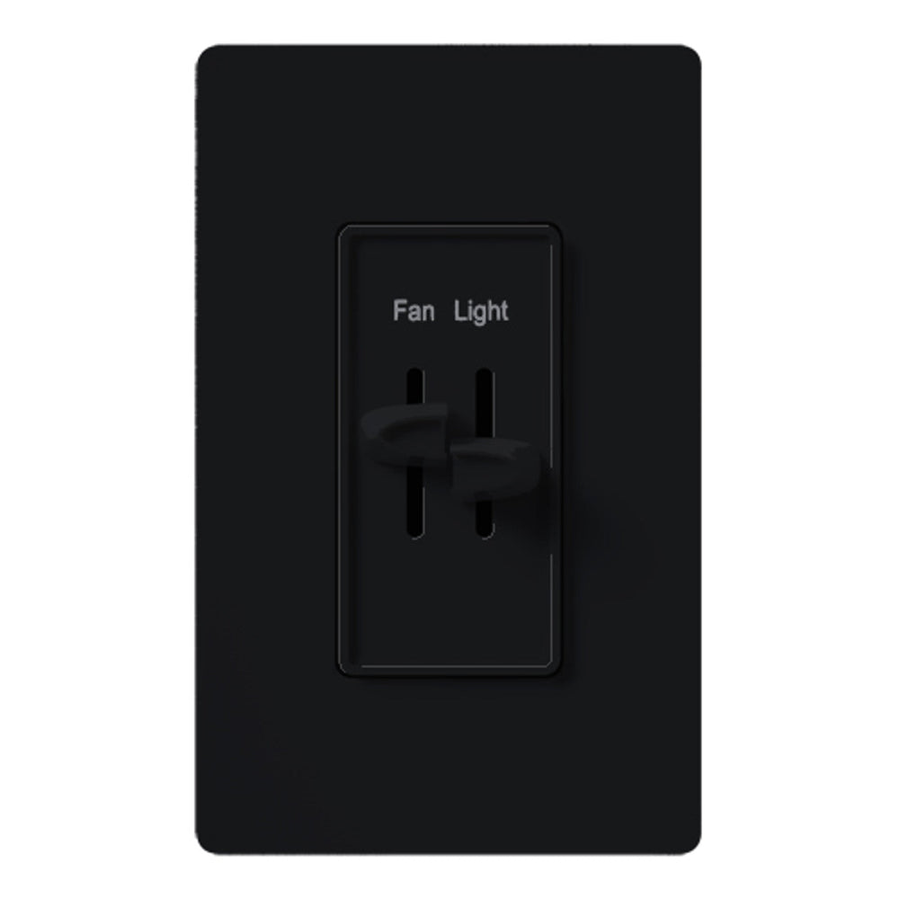 Lutron Skylark Dual Dimmer Switch and 3-Speed Fan Control, 300W Incandescent/Halogen and 1.5A Fan, No Neutral Required, S2-LFSQ-BL, Black
