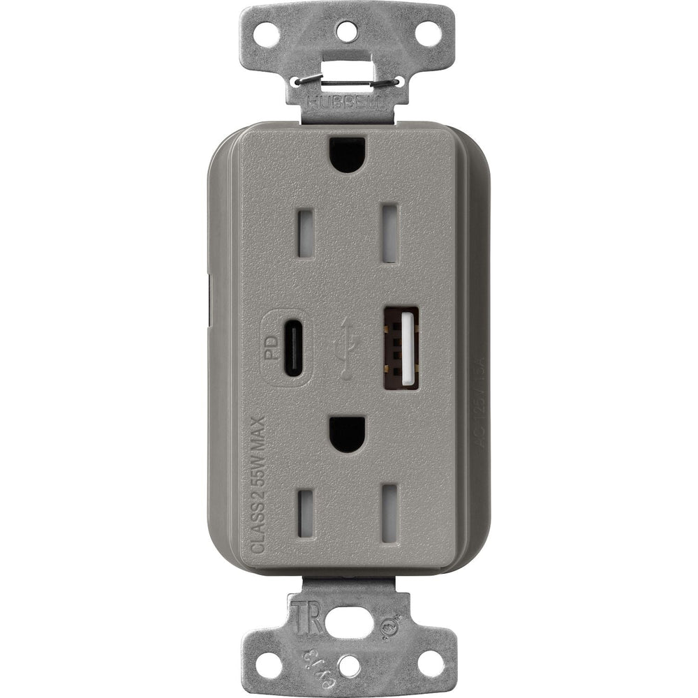 Lutron Claro 15A Tamper-Resistant USB Type A and C Duplex Receptacle, Decorator Style outlet, Satin Finish, SCR-15-ACTR-CS, Cobbllestone