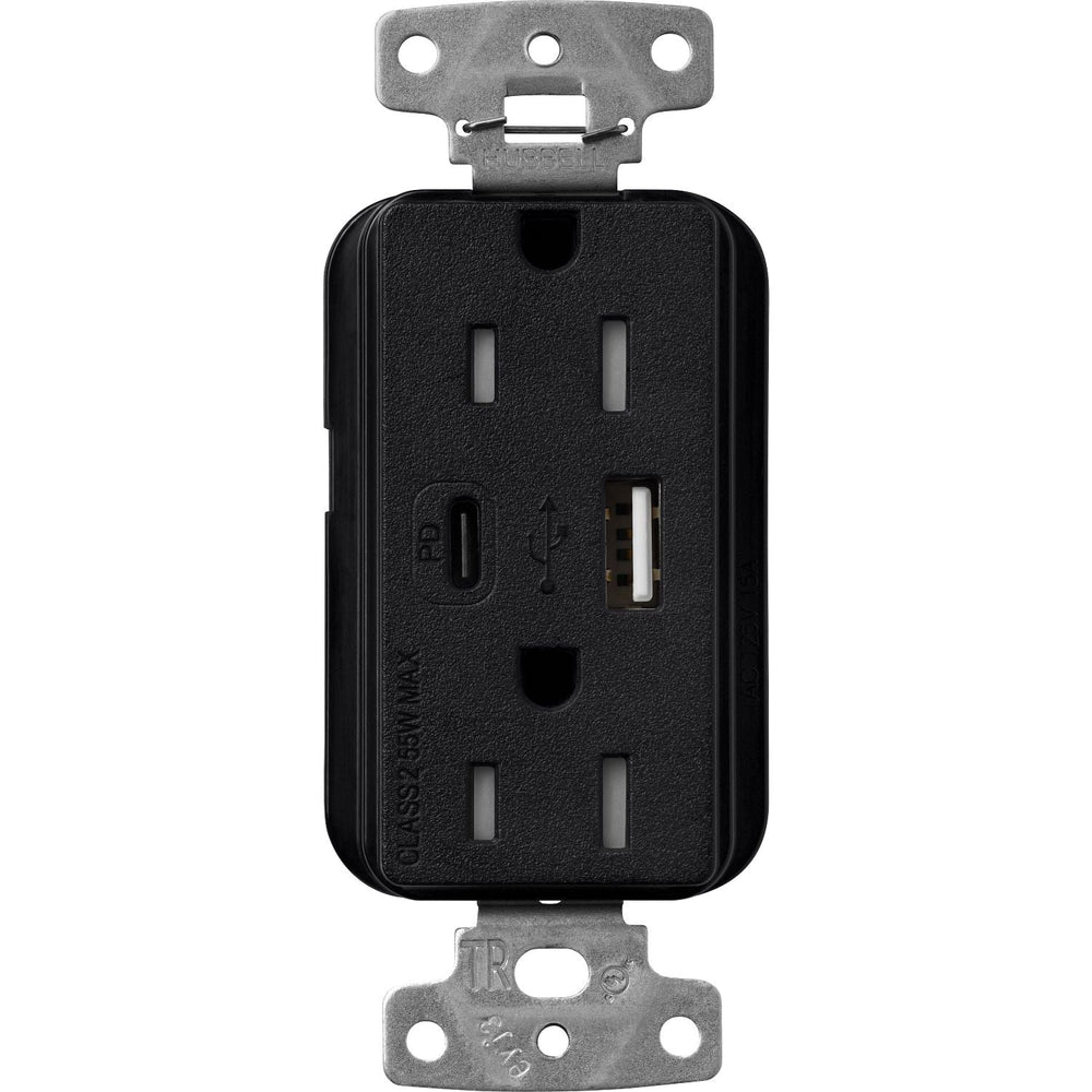 Lutron Claro 15A Tamper-Resistant USB Type A and C Duplex Receptacle, Decorator Style outlet, Satin Finish, SCR-15-ACTR-MN, Midnight