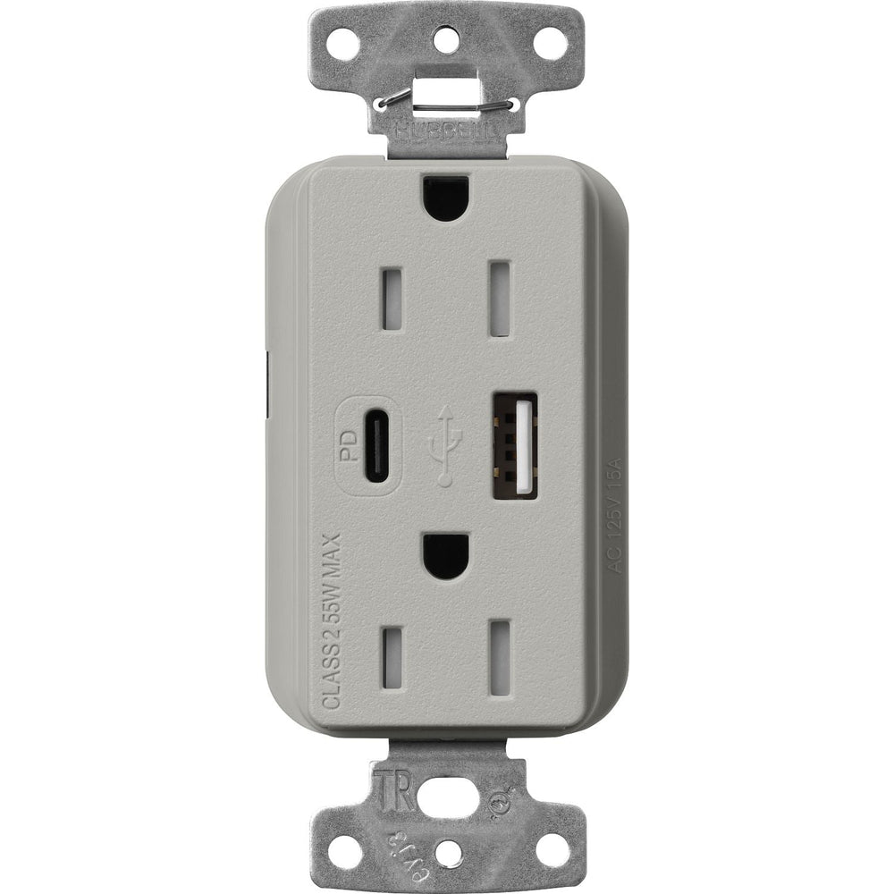Lutron Claro 15A Tamper-Resistant USB Type A and C Duplex Receptacle, Decorator Style outlet, Satin Finish, SCR-15-ACTR-PB, Pebble