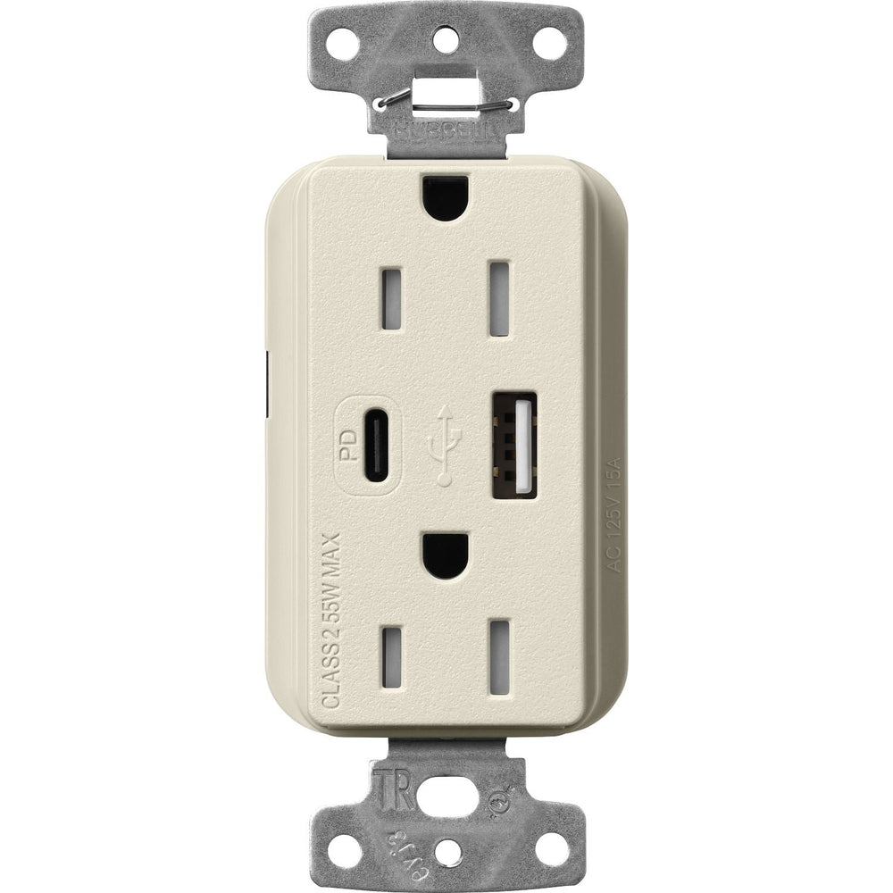 Lutron Claro 15A Tamper-Resistant USB Type A and C Duplex Receptacle, Decorator Style outlet, Satin Finish, SCR-15-ACTR-PM, Pumice