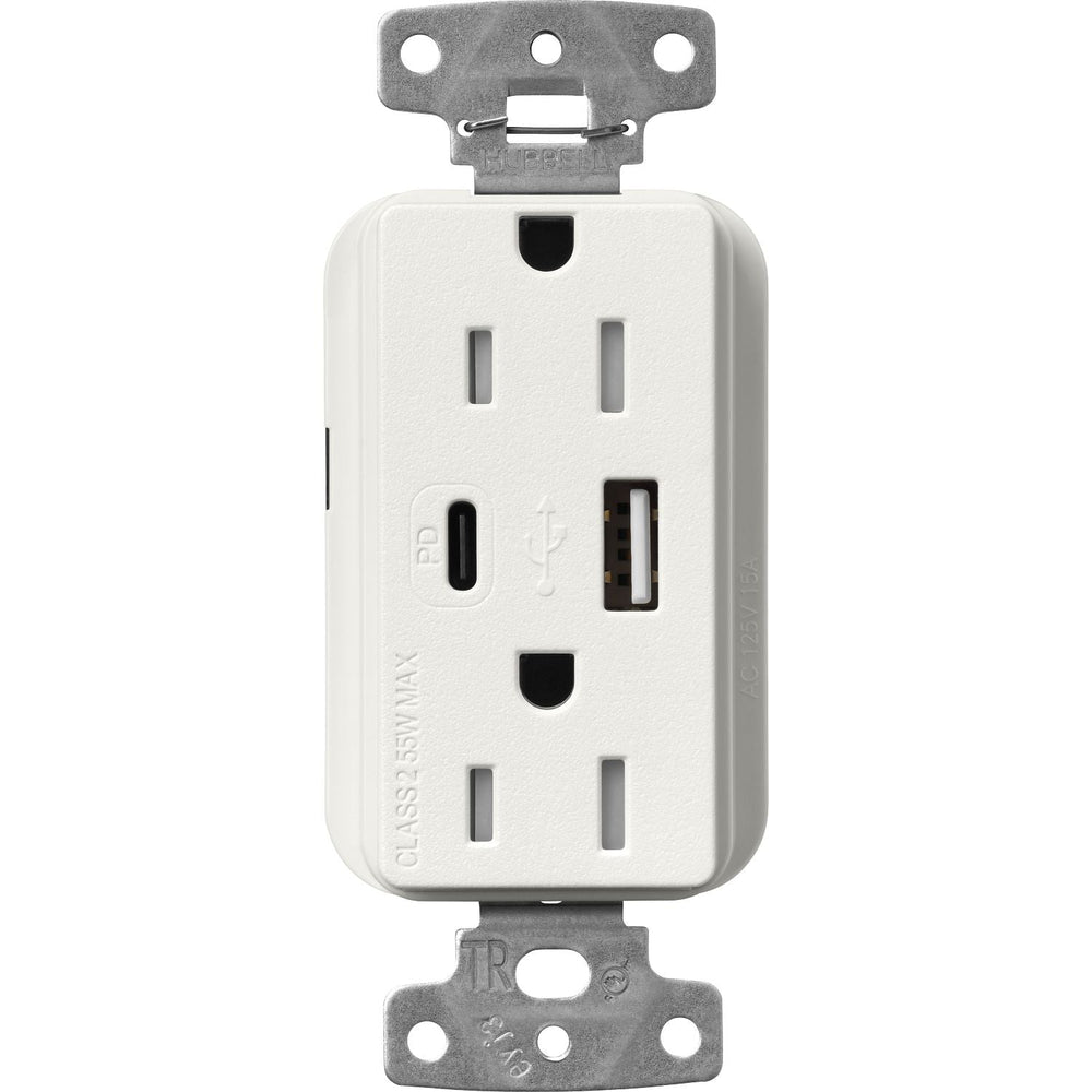 Lutron Claro 15A Tamper-Resistant USB Type A and C Duplex Receptacle, Decorator Style outlet, Satin Finish, SCR-15-ACTR-RW, Architectural White