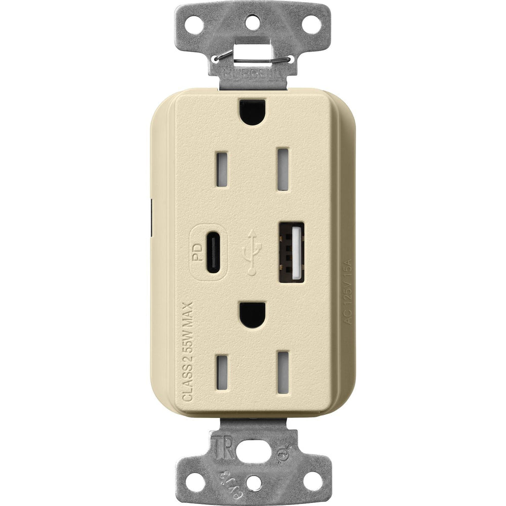 Lutron Claro 15A Tamper-Resistant USB Type A and C Duplex Receptacle, Decorator Style outlet, Satin Finish, SCR-15-ACTR-SD, Sand