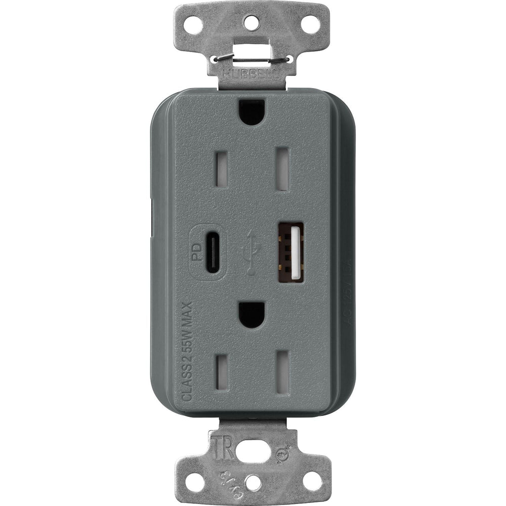 Lutron Claro 15A Tamper-Resistant USB Type A and C Duplex Receptacle, Decorator Style outlet, Satin Finish, SCR-15-ACTR-SL, Slate