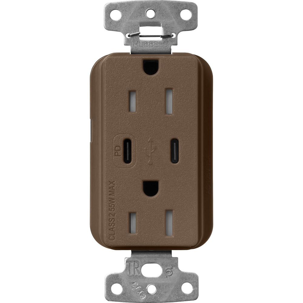 Lutron Claro 15A Tamper-Resistant USB Type A and C Duplex Receptacle, Decorator Style outlet, Satin Finish, SCR-15-CCTR-EP, Espresso