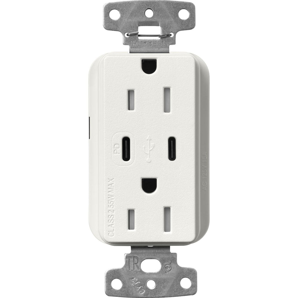 Lutron Claro 15A Tamper-Resistant USB Type A and C Duplex Receptacle, Decorator Style outlet, Satin Finish, SCR-15-CCTR-RW, Architectural White
