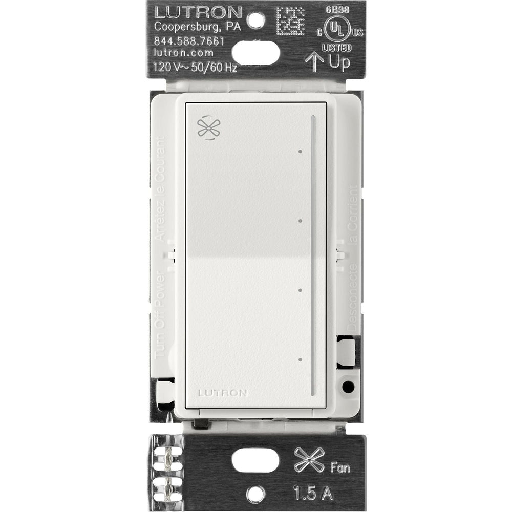 Lutron Sunnata Touch Fan Control, 4-Speed, 1.5A Paddle Fan, AC Motor, Single Pole, Neutral Required, 120V, ST-FSQN-RW, Architectural White