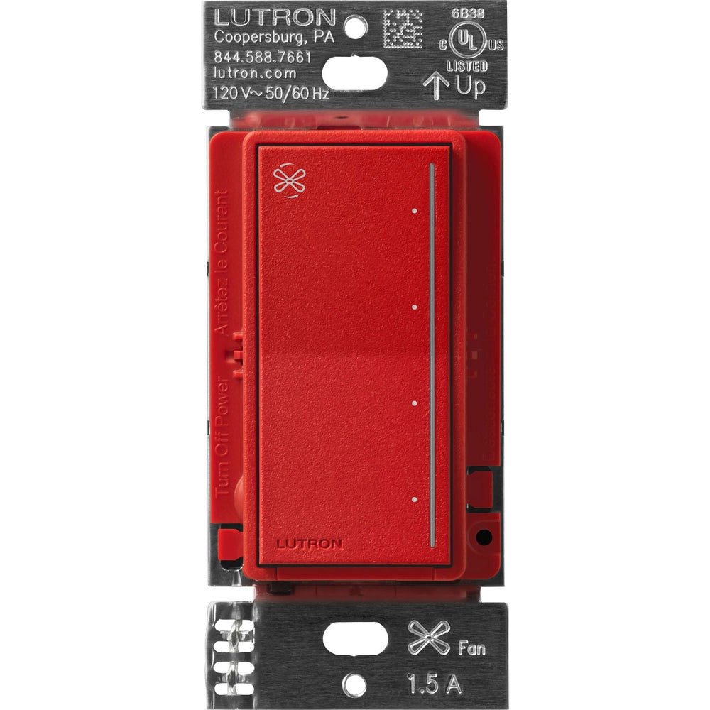 Lutron Sunnata Touch Fan Control, 4-Speed, 1.5A Paddle Fan, AC Motor, Single Pole, Neutral Required, 120V, ST-FSQN-SR, Signal Red