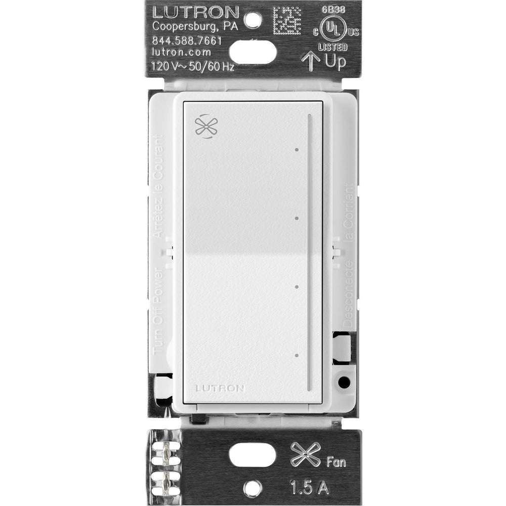 Lutron Sunnata Touch Fan Control, 4-Speed, 1.5A Paddle Fan, AC Motor, Single Pole, Neutral Required, 120V, ST-FSQN-SW, Snow White