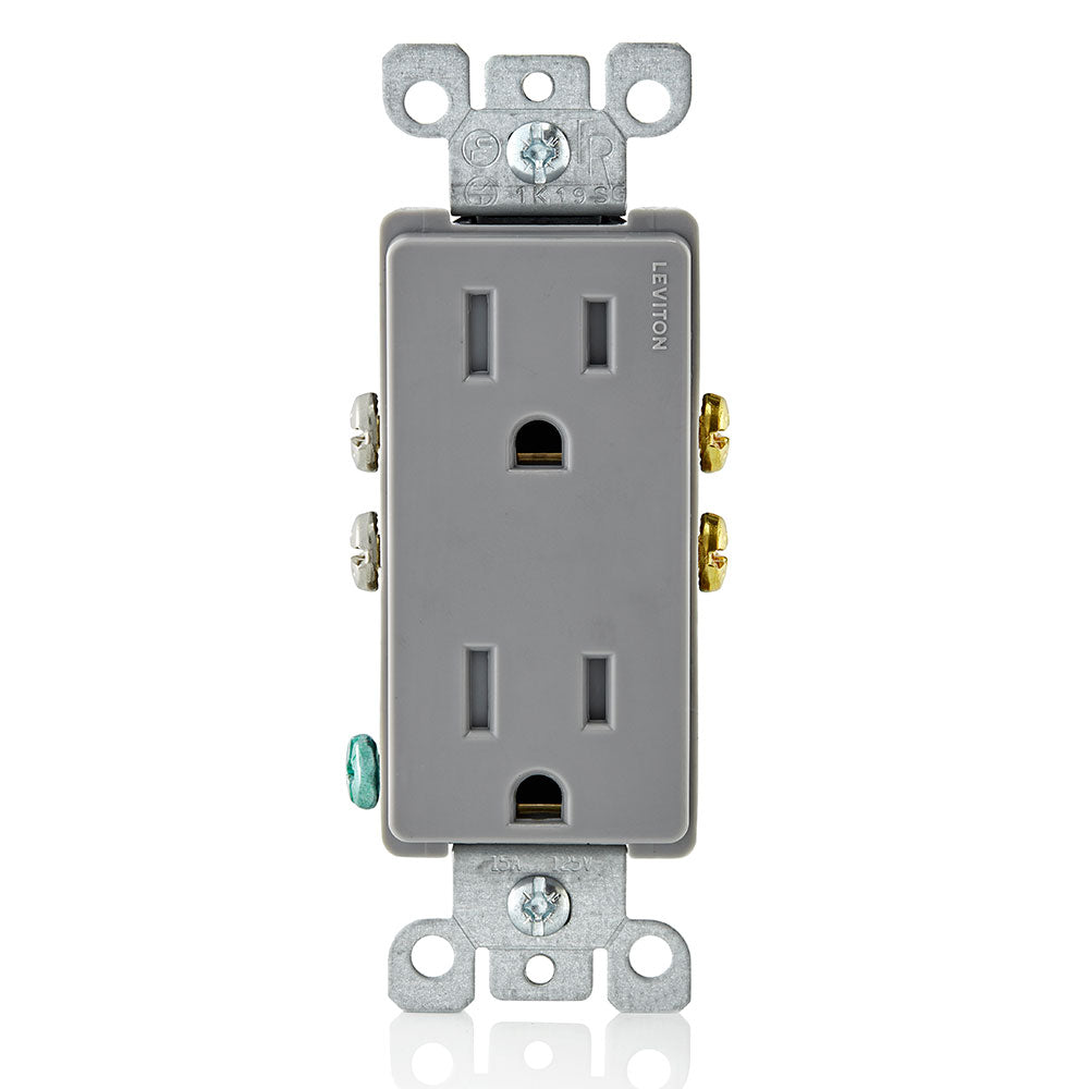 Leviton T5325-GY 15 Amp, 125 Volt, NEMA: 5-15R, Pole: 2, 3-Wire, Tamper-Resistant, Decora, Duplex Receptacle/Outlet