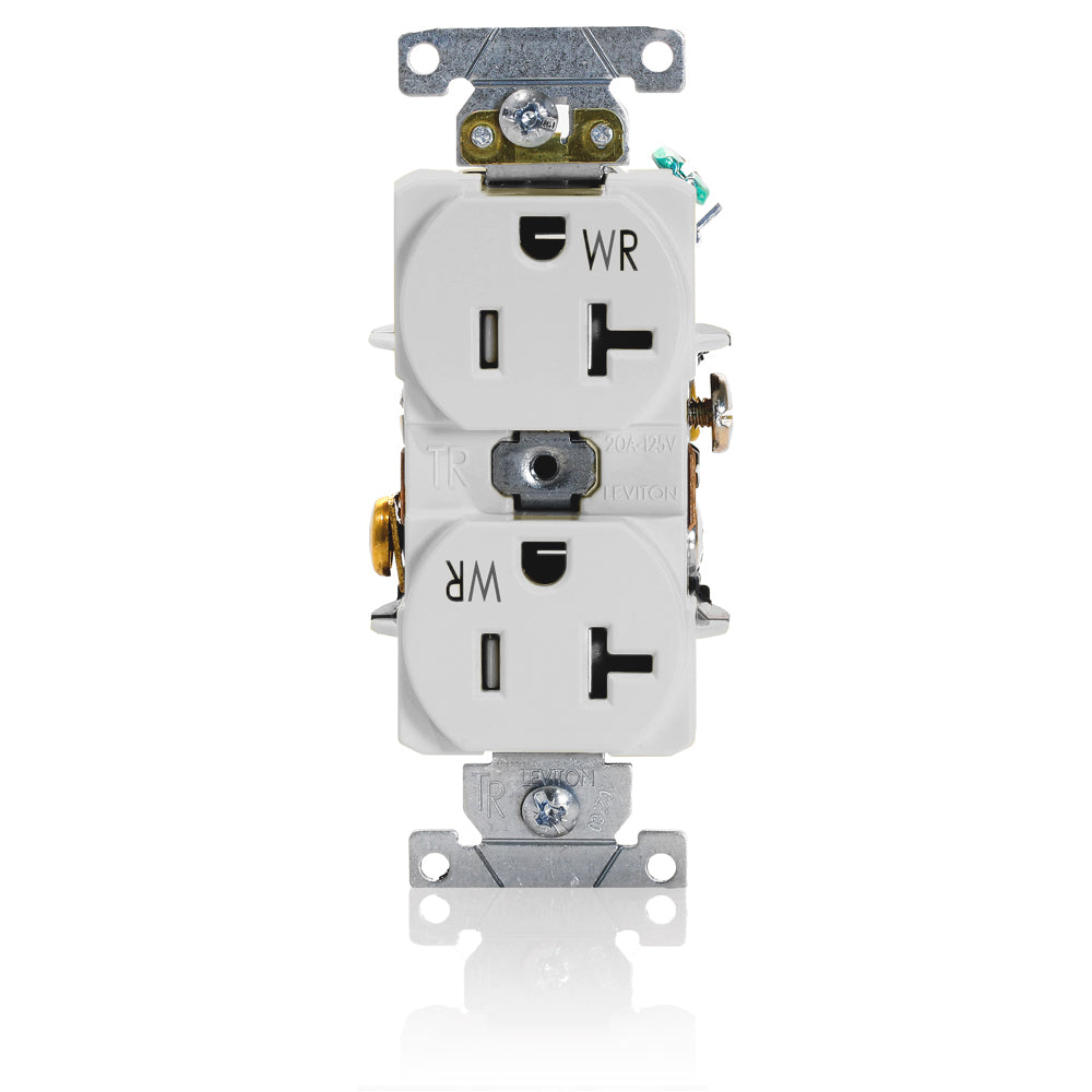 Leviton TWR20-W 20 Amp, 125 Volt, NEMA 5-20R, 2P, 3W, Duplex Receptacle, Tamper & Weather-Resistant, Straight Blade