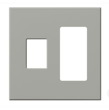 Lutron Architectural 2 Gang Wall Plate for 1 Nova T Dimmer/Switch (Left) and 1 Accessory (Right), Matte Finish, VWP-2CR-GR, Gray