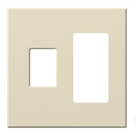 Lutron Architectural 2 Gang Wall Plate for 1 Nova T Dimmer/Switch (Left) and 1 Accessory (Right), Matte Finish, VWP-2CR-LA, Light Almond