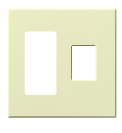 Lutron Architectural 2 Gang Wall Plate for 1 Accessory (Left) and 1 Nova T Dimmer/Switch (Right), Matte Finish, VWP-2RC-AL, Almond
