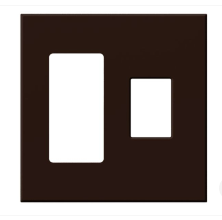 Lutron Architectural 2 Gang Wall Plate for 1 Accessory (Left) and 1 Nova T Dimmer/Switch (Right), Matte Finish, VWP-2RC-BE, BR, Brown