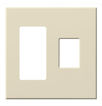 Lutron Architectural 2 Gang Wall Plate for 1 Accessory (Left) and 1 Nova T Dimmer/Switch (Right), Matte Finish, VWP-2RC-LA, Light Almond