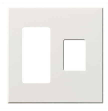 Lutron Architectural 2 Gang Wall Plate for 1 Accessory (Left) and 1 Nova T Dimmer/Switch (Right), Matte Finish, VWP-2RC-WH, White