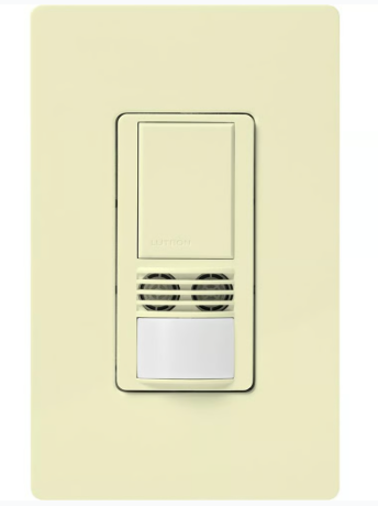 Lutron Maestro Dual-Tech Motion Sensor Switch, Vacancy Only, TAA Compliant, 6A, 120-277V, Single Pole, Ground/Neutral Req'd, WMS-A102-V-AL, Almond