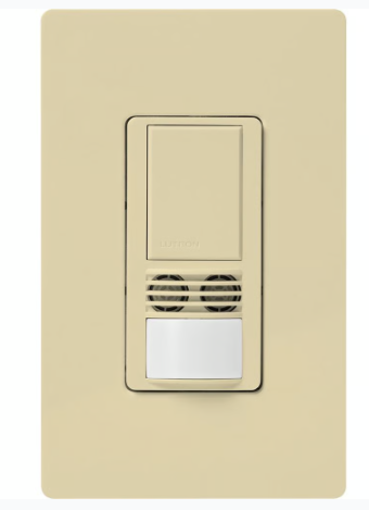Lutron Maestro Dual-Tech Motion Sensor Switch, Vacancy Only, TAA Compliant, 6A, 120-277V, Single Pole, Ground/Neutral Req'd, WMS-A102-V-IV, Ivory