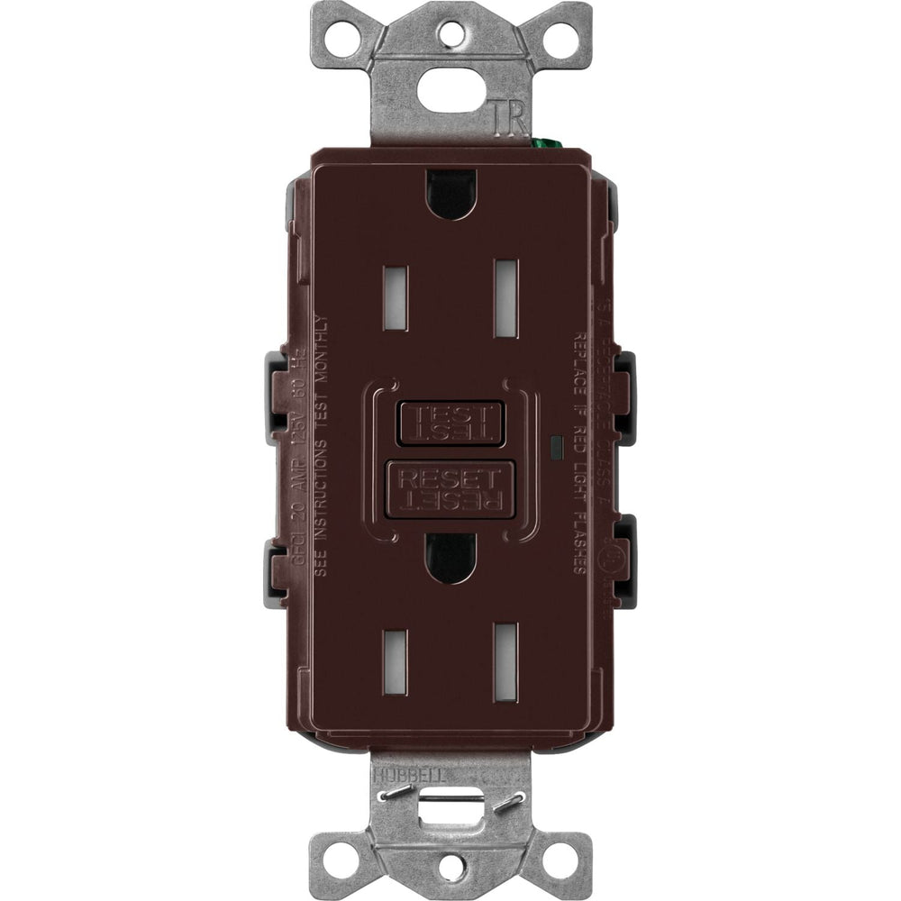 Lutron Claro 15A Tamper-Resistant GFCI Duplex Receptacle, Decorator-Style Outlet, Self-Testing, Gloss Finish, CAR-15-GFST-BR, Brown