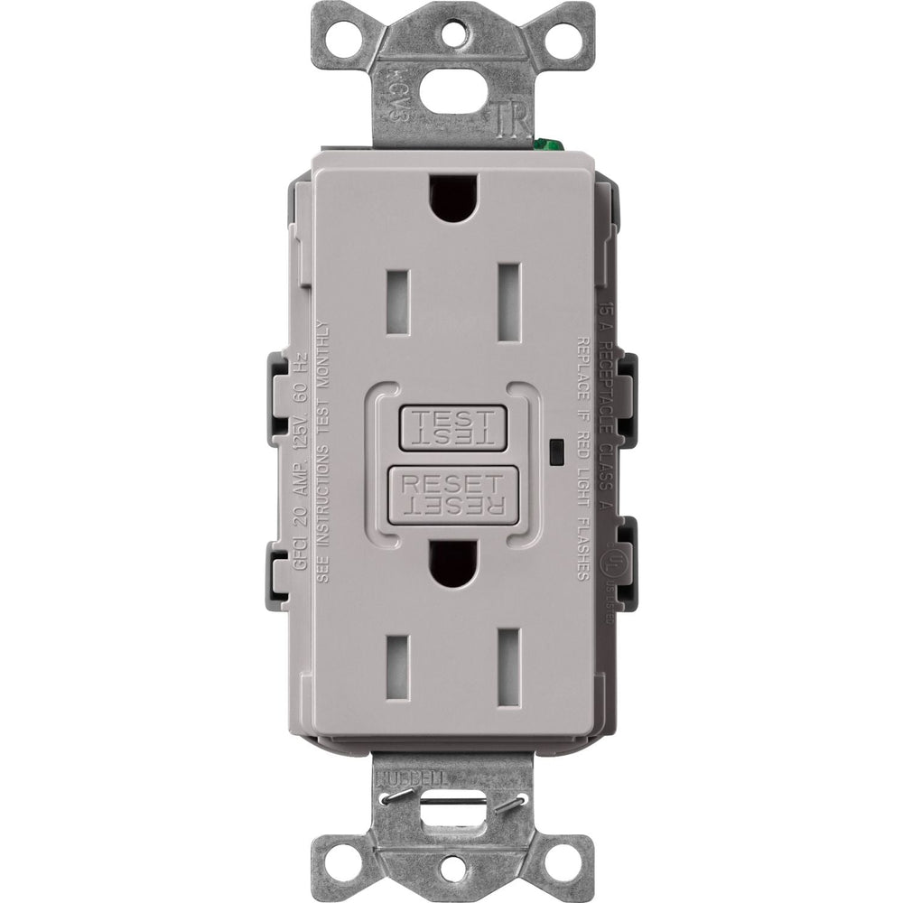 Lutron Claro 15A Tamper-Resistant GFCI Duplex Receptacle, Decorator-Style Outlet, Self-Testing, Gloss Finish, CAR-15-GFST-GR, Gray