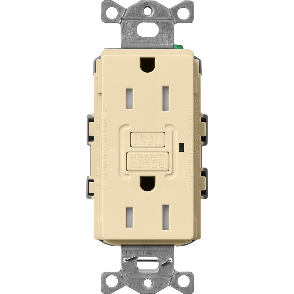 Lutron Claro 15A Tamper-Resistant GFCI Duplex Receptacle, Decorator-Style Outlet, Self-Testing, Gloss Finish, CAR-15-GFST-IV, Ivory